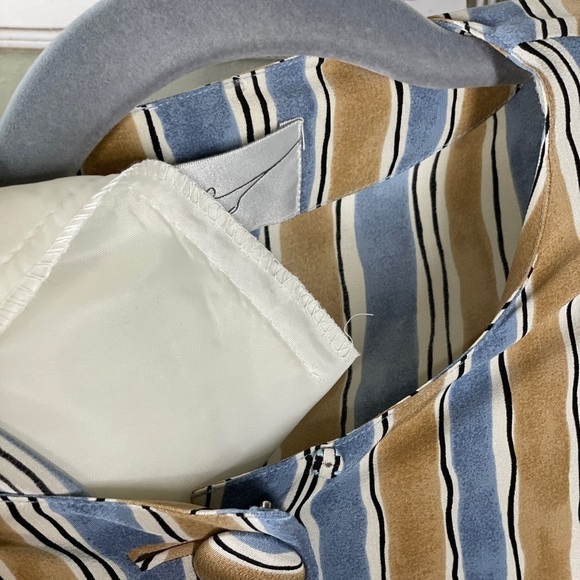 Linda David 100% Silk Stripe Tunic Blue Tan Medium - Picture 5 of 7